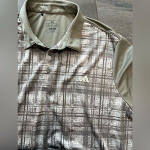 adidas Men's Plaid Performance Golf Polo in Sage and Cream